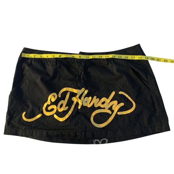 Ed Hardy Skull Poplin Mini Skirt Women’s Sz XL Black Red Multi - Picture 8 of 15